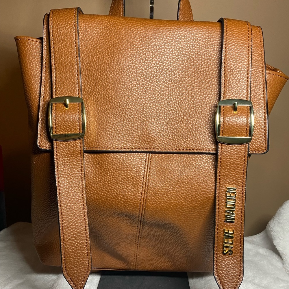 EUC Steve Madden Cognac Pebbled Leather Backpack